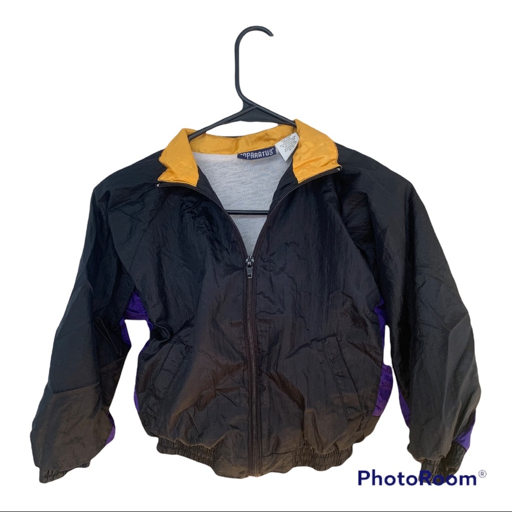 Black Purple and Yellow Apparatus 90s Style Puffer Jacket